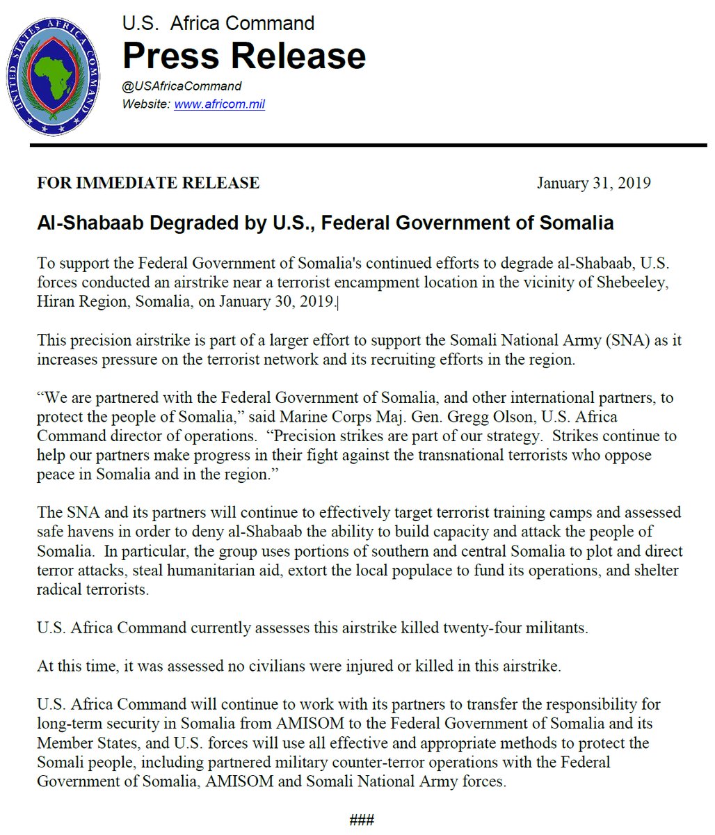 US Says Its Military Killed 25 Militants In Fresh Somalia Airstrike ...